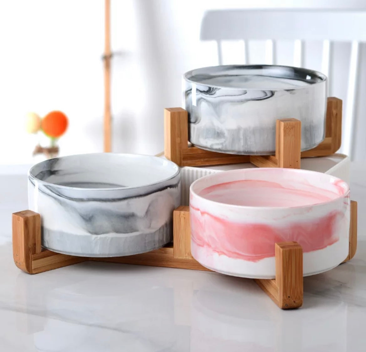 Paws N' Claws Boutique - Ceramic Bowls with Wooden Stand - 1