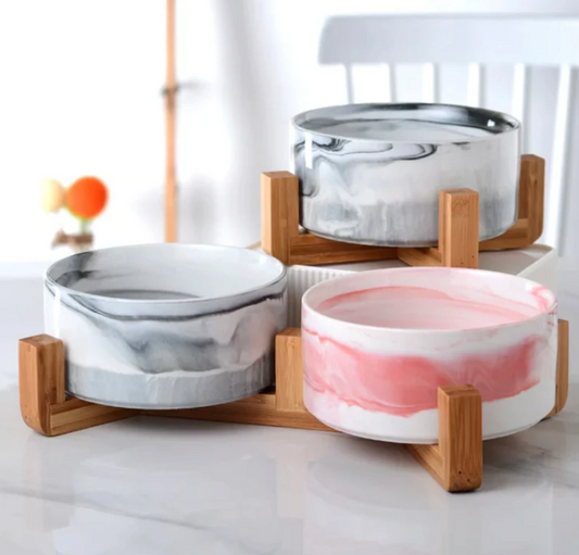 Paws N' Claws Boutique - Ceramic Bowls with Wooden Stand